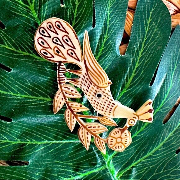 Vintage Jewelry - BOGO FREE VTG carved bird brooch pin